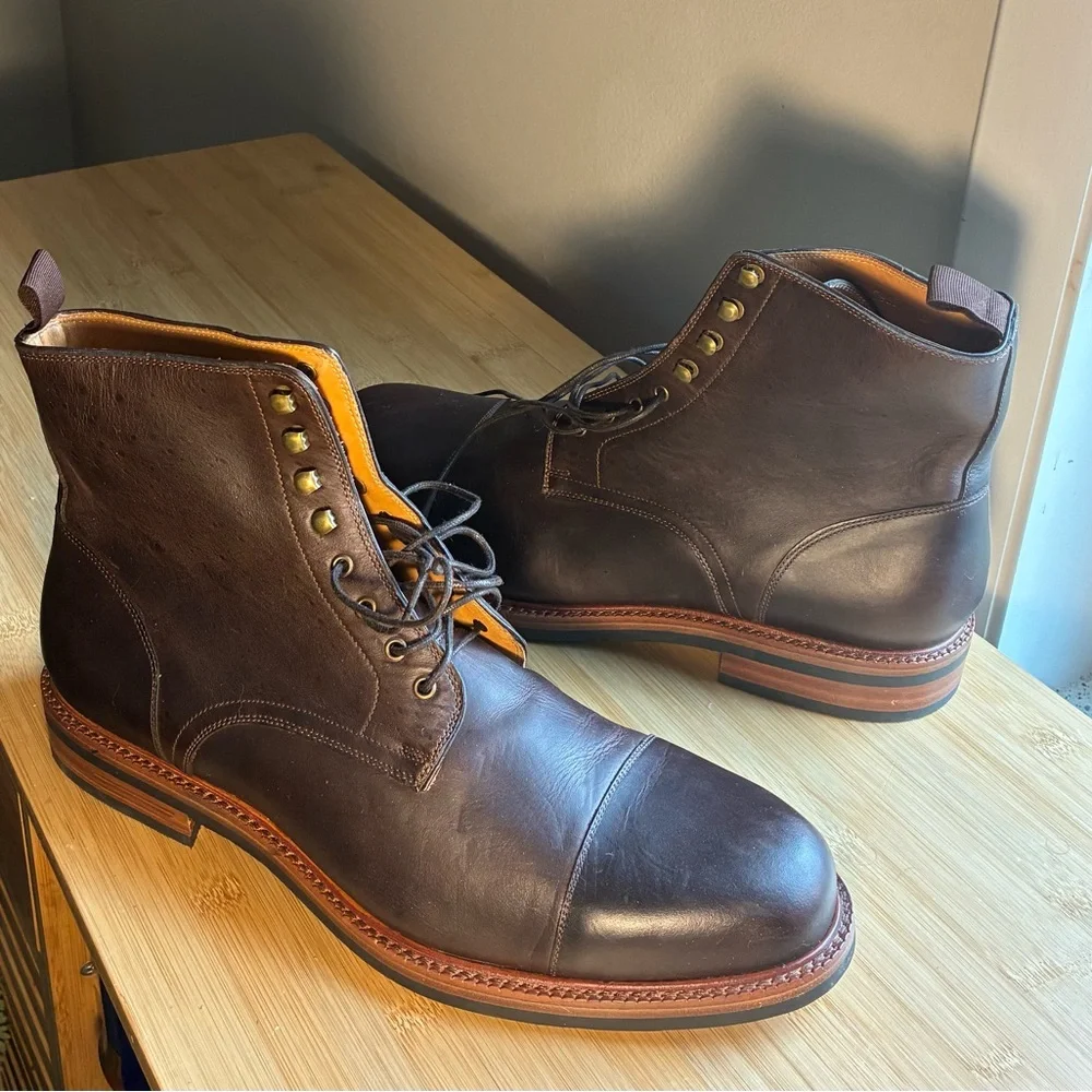 Beckett Simonon Dowler Boots Size 12 Brown Leather Lace Up Combat Cap Toe - Picture 1 of 7